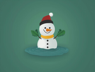 Snowman in snow, image for postcards and web design.