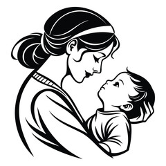 Mother Holding Baby Silhouette | Cute Mother’s Day Vector. Mothers day vector silhouette. 