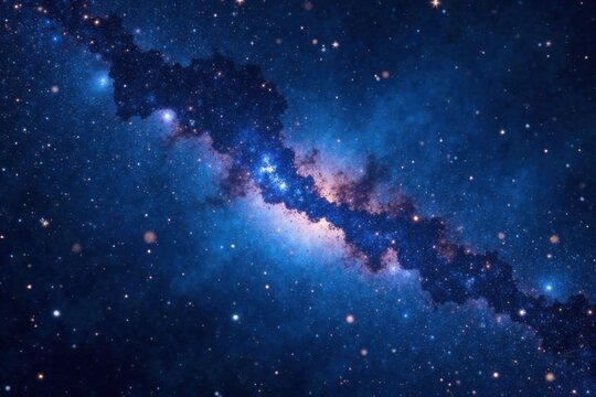Celestial expanse with numerous stars and galaxies in a deep blue background, astrophysics, spacetime