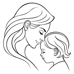 Mother Kissing Baby Silhouette | Loving Mom Vector Art. Mother Kissing Baby Line Art vector. Mother's day vector art. 