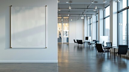 Modern office space with customizable empty wall poster
