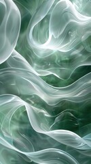 Obraz premium A flowing abstract design of translucent waves in shades of green and white, evoking a sense of serenity and fluidity.