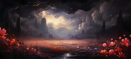 epic flower battle pink, ai generative