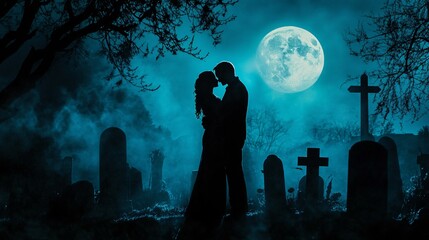 Romantic Silhouette Love Moonlight Couple Embrace Relationship Shadows Romance Together Night Sky