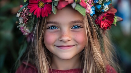 Enchanting Smiling Girl with Elf Ears and Floral Wreath - Fantasy Portrait