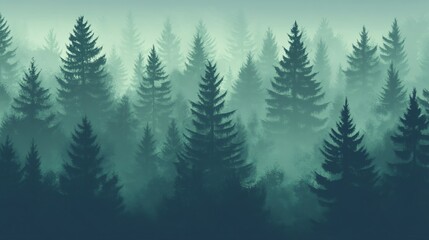 Mysterious Dark Green Foggy Forest with Tree Silhouettes - Atmospheric Landscape Photography