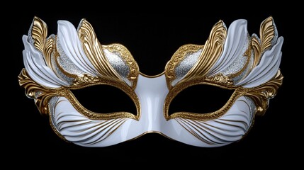 Exquisite Venetian Carnival Mask in Elegant Gold and White Colors