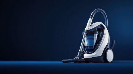 Fototapeta premium A heavy-duty carpet cleaner vacuum on a deep navy blue background