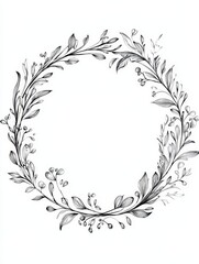 Floral Wreath: Botanical Leaves & Foliage Design for Elegant Invitations, Wedding Cards & Decorative Frames - A Hand-Drawn Art Illustration
