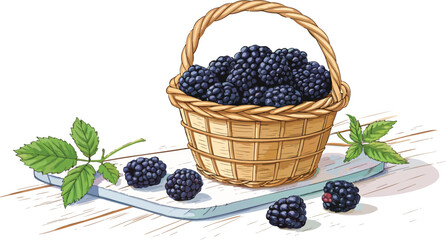 Blackberry vector design, Blackberry in basket on table in white background vector design