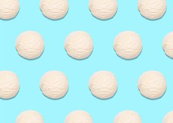 Pattern of delicious ice cream scoops on light blue background