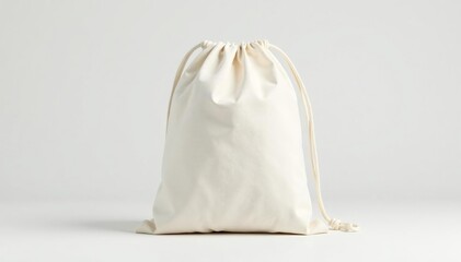 Small canvas drawstring bag, clean white backdrop, compact, everyday