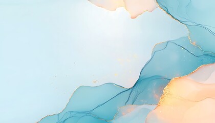 Abstract Teal Gold Ink Wash Background.