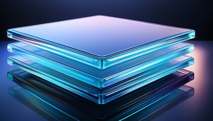 Futuristic 3D Render of Stacked Transparent Glass Layers with Soft Gradient Lighting