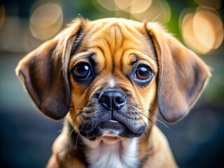 Adorable Pug Beagle Mix Puppy Dog Portrait, High Depth of Field, Studio Shot