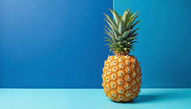 Pineapple on Blue Background for Summer and Tropical Themed Stock Images