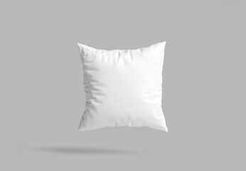 White Square Pillow Floating on Gray Background