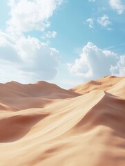 Naklejka premium Desert Dreamscape: Golden Dunes Under a Tranquil Sky, An Endless Expanse of Sand and Serenity Awaits