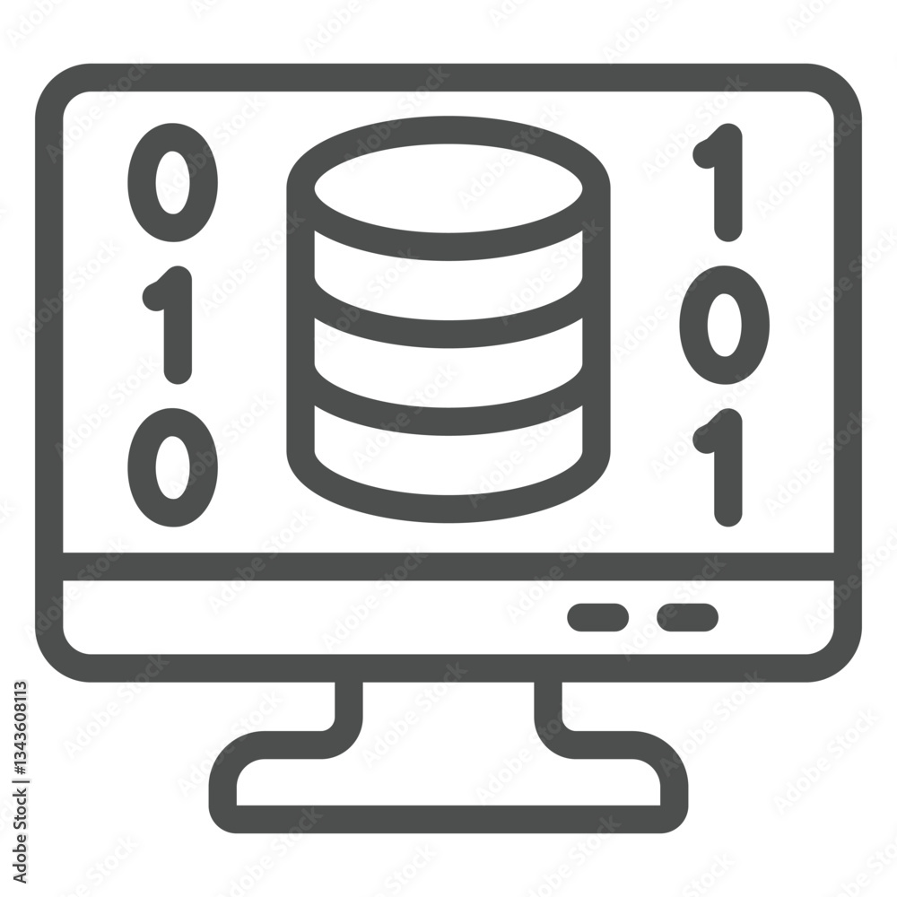Poster disks on monitor screen line icon, data encryption and storage concept. vector graphics. digital bac