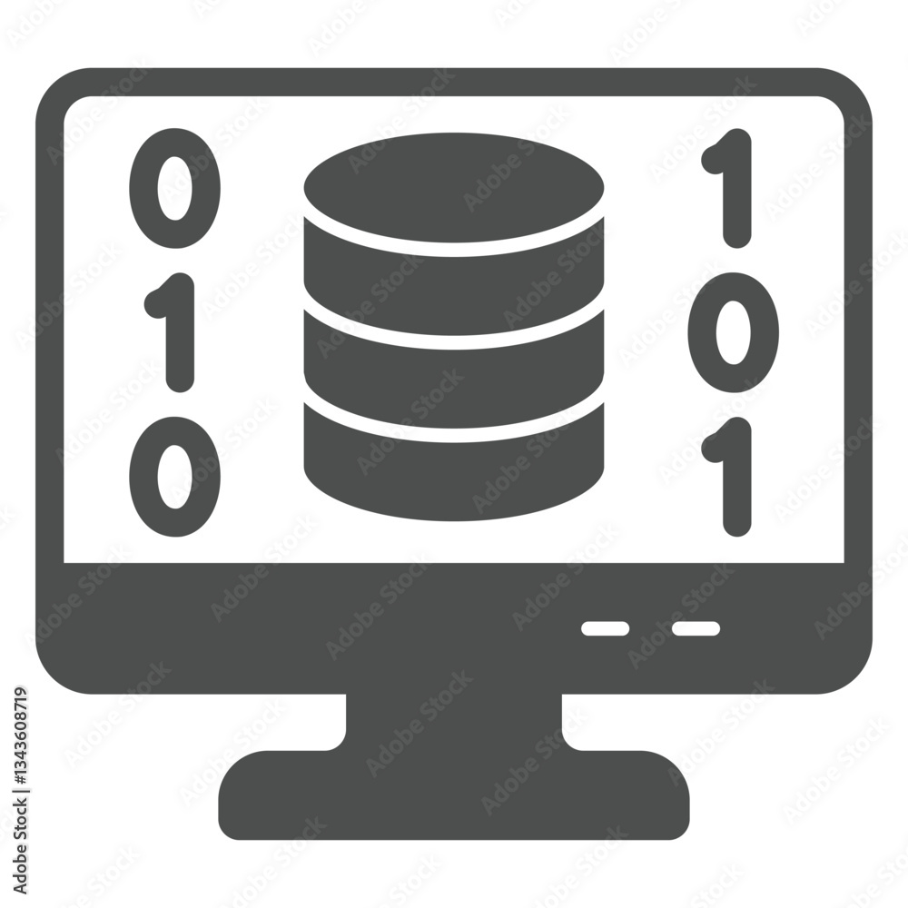 Poster disks on monitor screen solid icon, data encryption and storage concept. vector graphics. digital ba