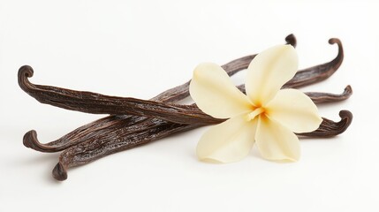 Vanilla flower and bean for flavored drinks on a white background, vanilla, flower, bean, flavor, drink, isolated