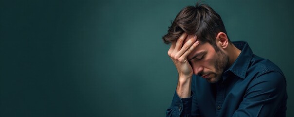 Deeply thought pensive figure with hands clasped behind head, flat illustration, mental focus, abstract