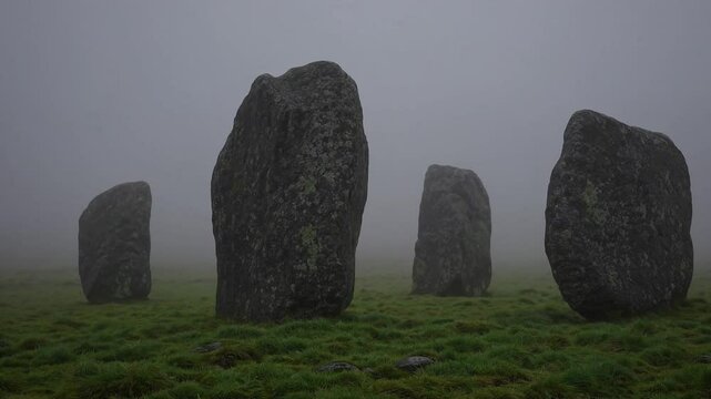 rocks on foggy meadow