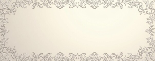 Delicate silver leaf lace intricate border on a soft cream background, delicate details, luxurious fabric texture