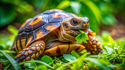 Fototapeta premium Adorable Tortoise Enjoying Fresh Greens - Rule of Thirds Composition