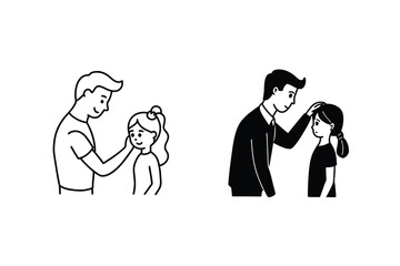 Father Blessing Daughter Two Styles, Line Art, Black and White Illustrations