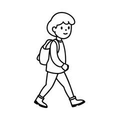 Walking Child Backpack Simple Line Art Illustration Design