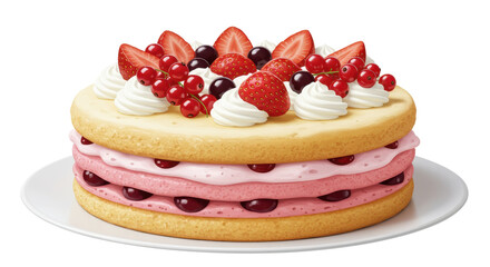 Isolated Layered Cake with Berries and Cream