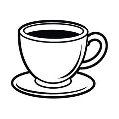 Simple Line Art Drawing of Coffee Cup and Saucer