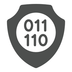 Data under protection solid icon, data encryption concept. Vector graphics. Shield, safety emblem with numbers sign on white background, glyph style icon for mobile or web design.