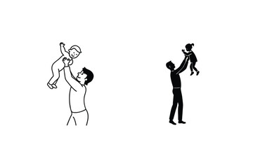 Fathers Day Joyful Dad Lifting Children, Happy Family Moments