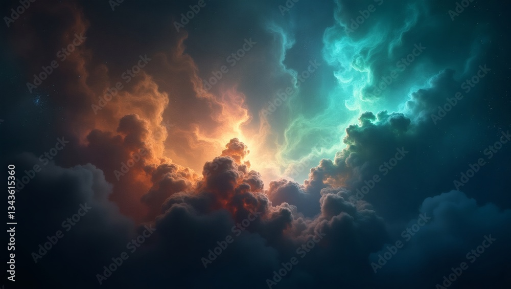 Poster a captivating view of the sky with mesmerizing clouds that have orange and blue colors