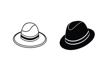 Stylish Fedora Hats Outline and Solid Black Designs