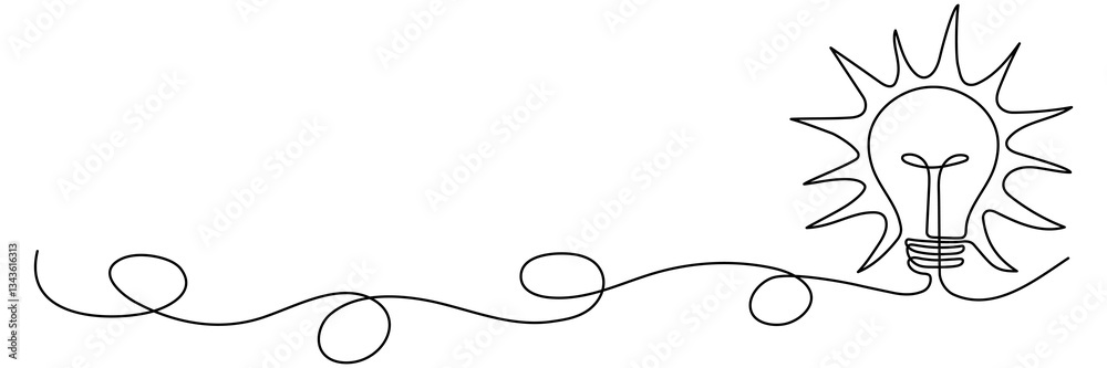 Wall mural lightbulb continuous line drawing. electric lamp. brainstorm linear symbol. creative idea concept. v