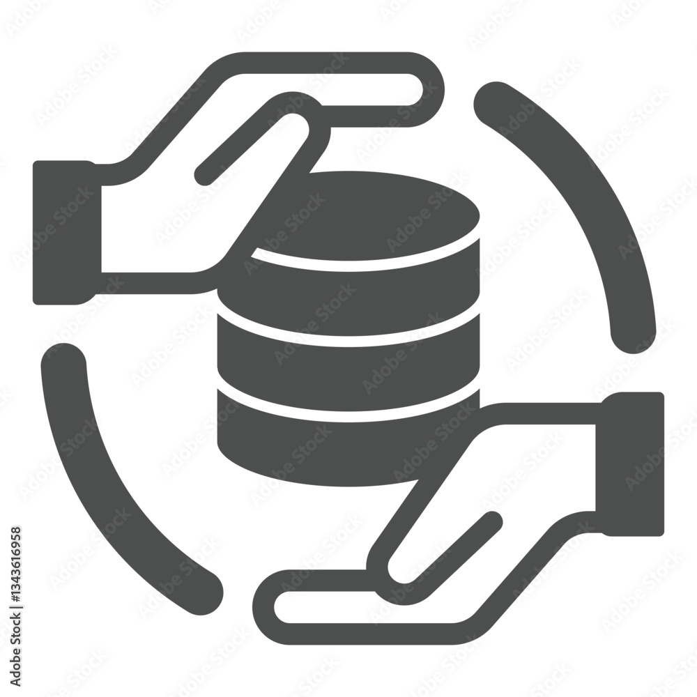 Poster hands with storage array solid icon, data hoarding concept. vector graphics. hard disks space sign o