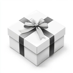 Obraz premium Elegant white gift box with silver ribbon and bow perfect for celebrations and special occasions