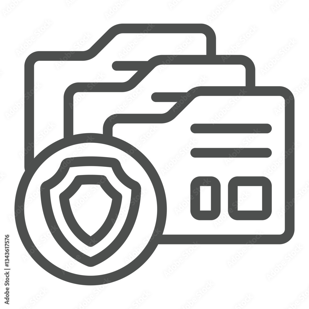 Poster data secure folder line icon, data protection concept. vector graphics. safety shield, emblem with f