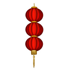Obraz premium Three Red Chinese Lanterns Hanging Decoration Festive Asian Design Element