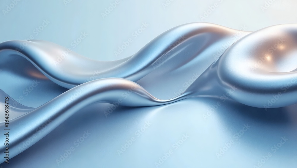 Poster abstract flowing metallic waves with a glossy texture