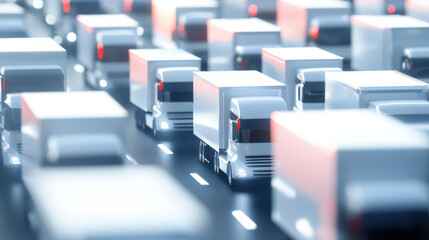 Obraz premium fleet of autonomous cargo trucks navigates through urban traffic, showcasing futuristic logistics