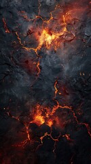 A dramatic, textured surface resembling molten lava, with glowing orange cracks on a dark background, evoking a sense of heat and intensity.