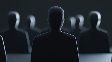 group of anonymous figures stands in dark, mysterious setting, evoking intrigue