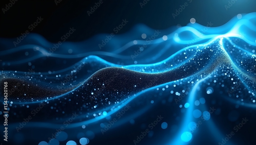 Fototapete abstract digital waves glowing in shades of blue, evoking a sense of dynamic energy and technologica