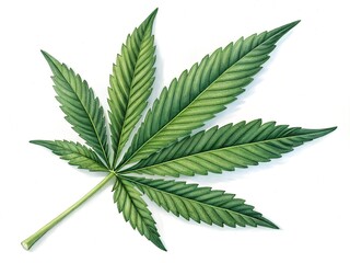 Cannabis or hemp or marijuana green fresh leaf isolated on a white background
