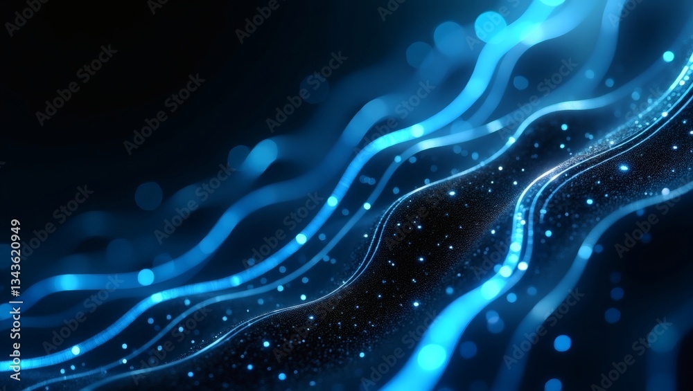 Poster glowing lines flowing gracefully, representing modern technology and network