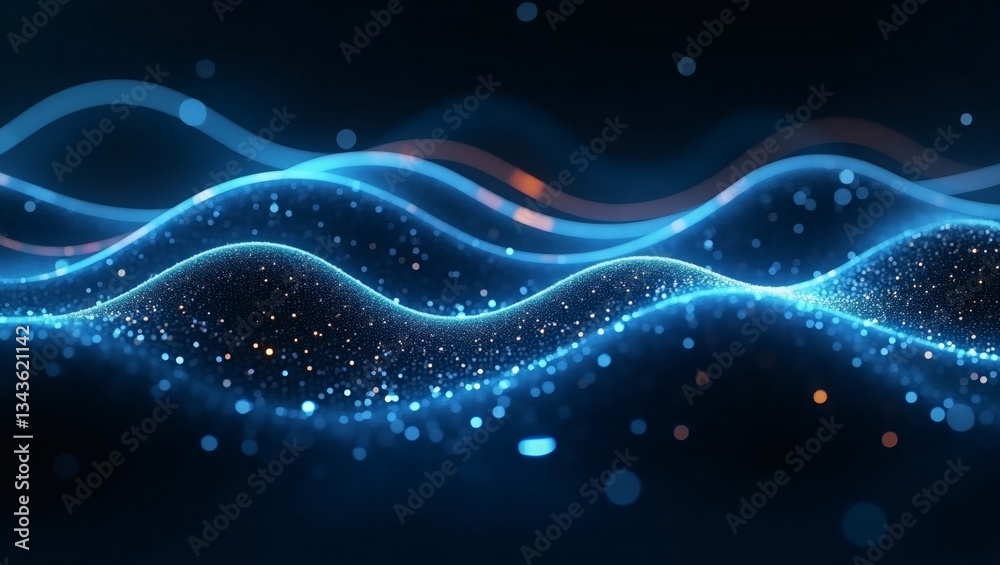 Poster abstract digital wave background with glowing particles and vibrant blue tones